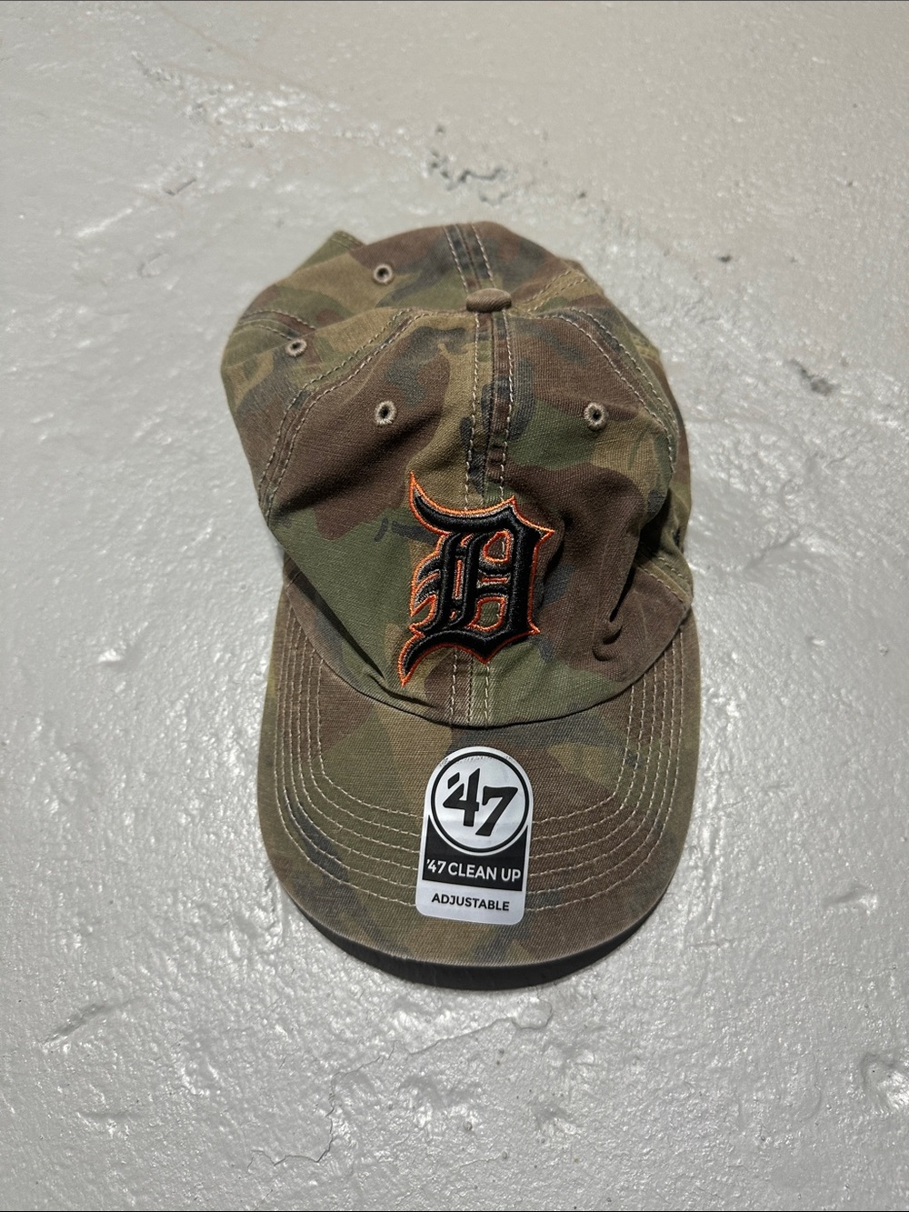 '47 Camo Baseball Cap with Orange-Outlined D Logo